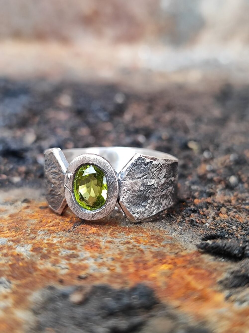 Green Peridot Sterling Silver Ring, Handmade ring